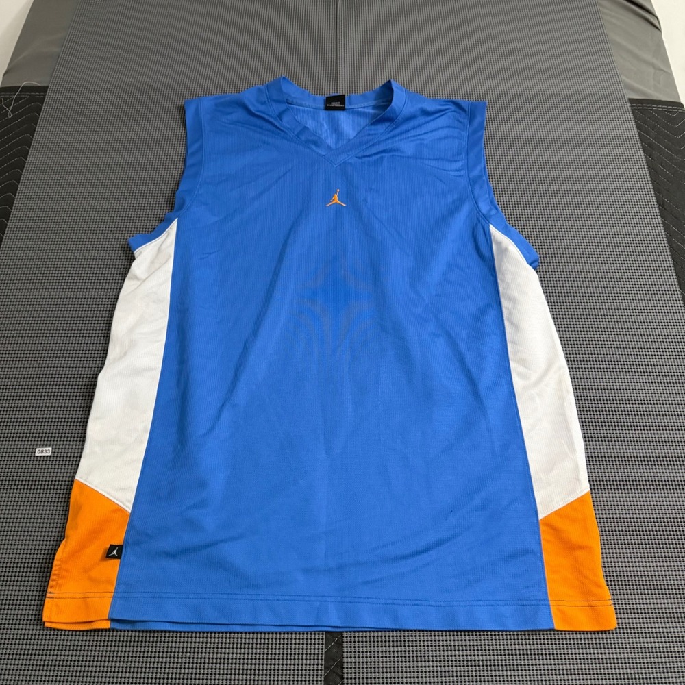 Jordan Brand Mens XXL Blue White Orange Mesh Basketball Jersey Sleeveless Top